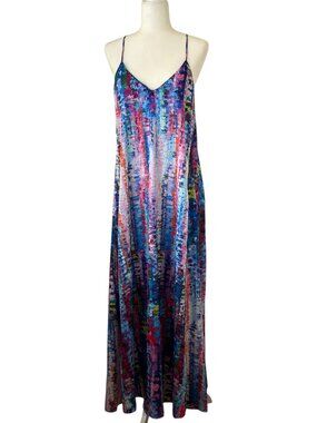 Nicole Miller NY Watercolor Maxi  Dress M Built In Bra Pockets NWT